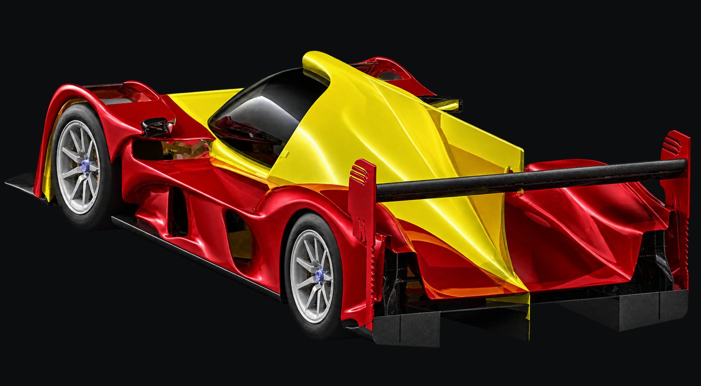 CAD-Rendering des LMP1-Prototyps LME18 von schräg hinten mit Diffusor und Heckflügel
